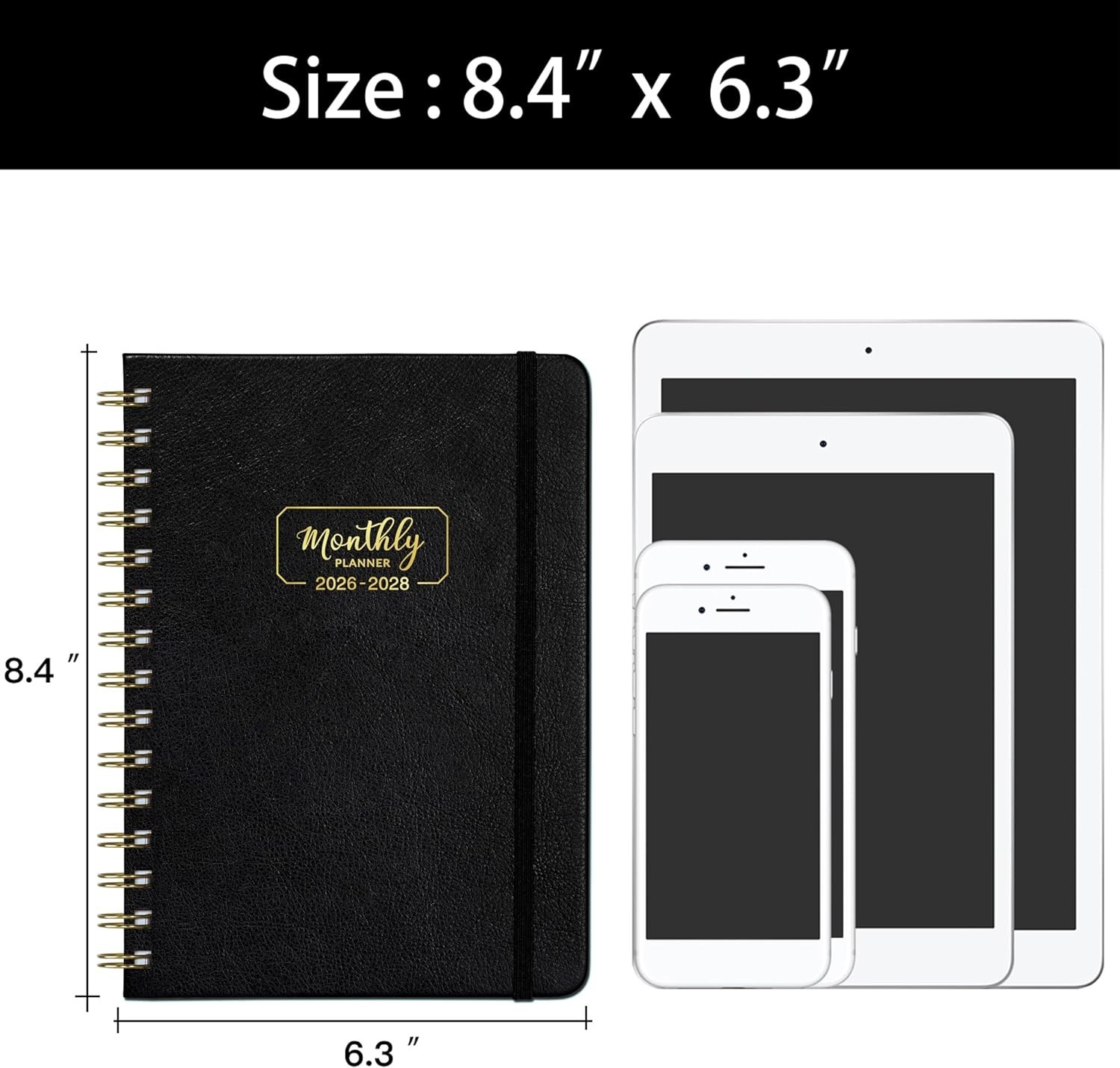 2025 2027 Monthly Planner Black Yearly Overview Thick Paper 6.4×8.5 Inches
