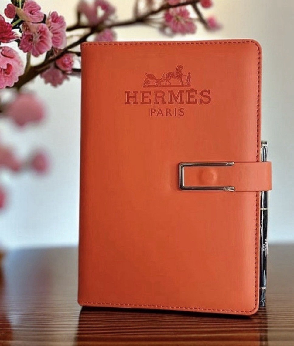 Hermès Paris Orange Planner/Organizer Notebook with Pen Holder, Lined Pages