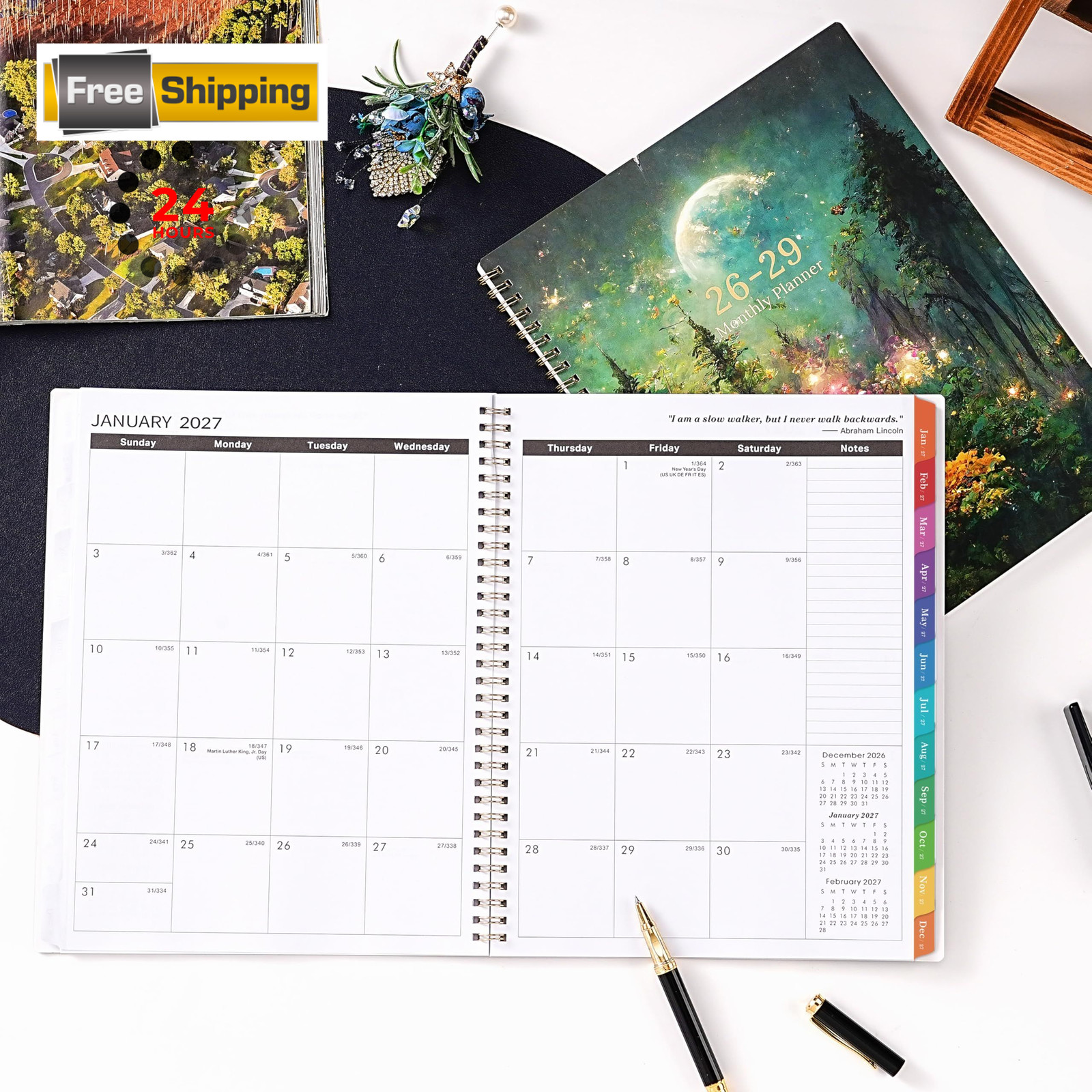 2026-2029 Monthly Planner/Calendar – 9 X 11 inches, Dreaming Moonlight Green