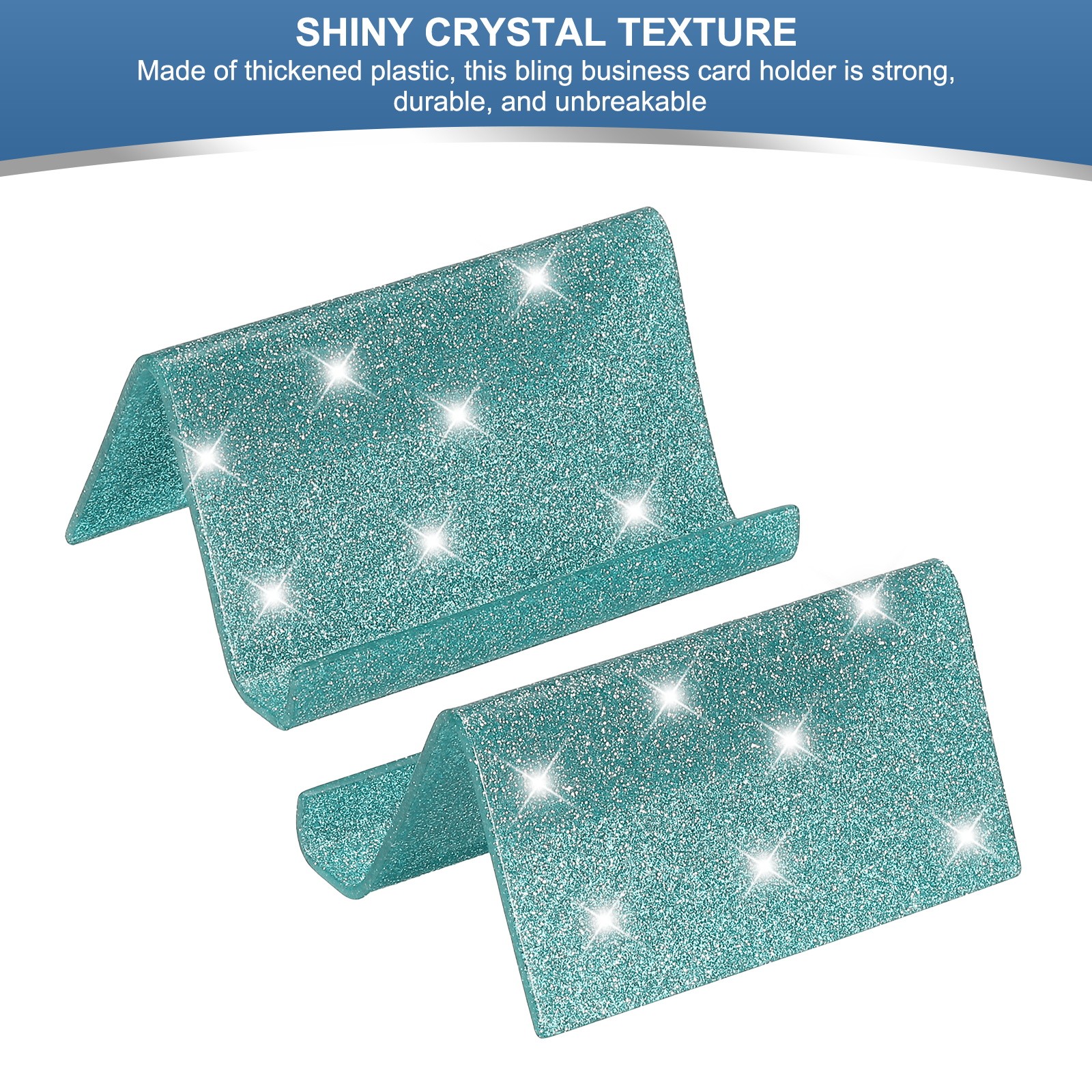 Business Card Holder for Desk, 2Pcs Acrylic Card Holders Shine, Lake Blue