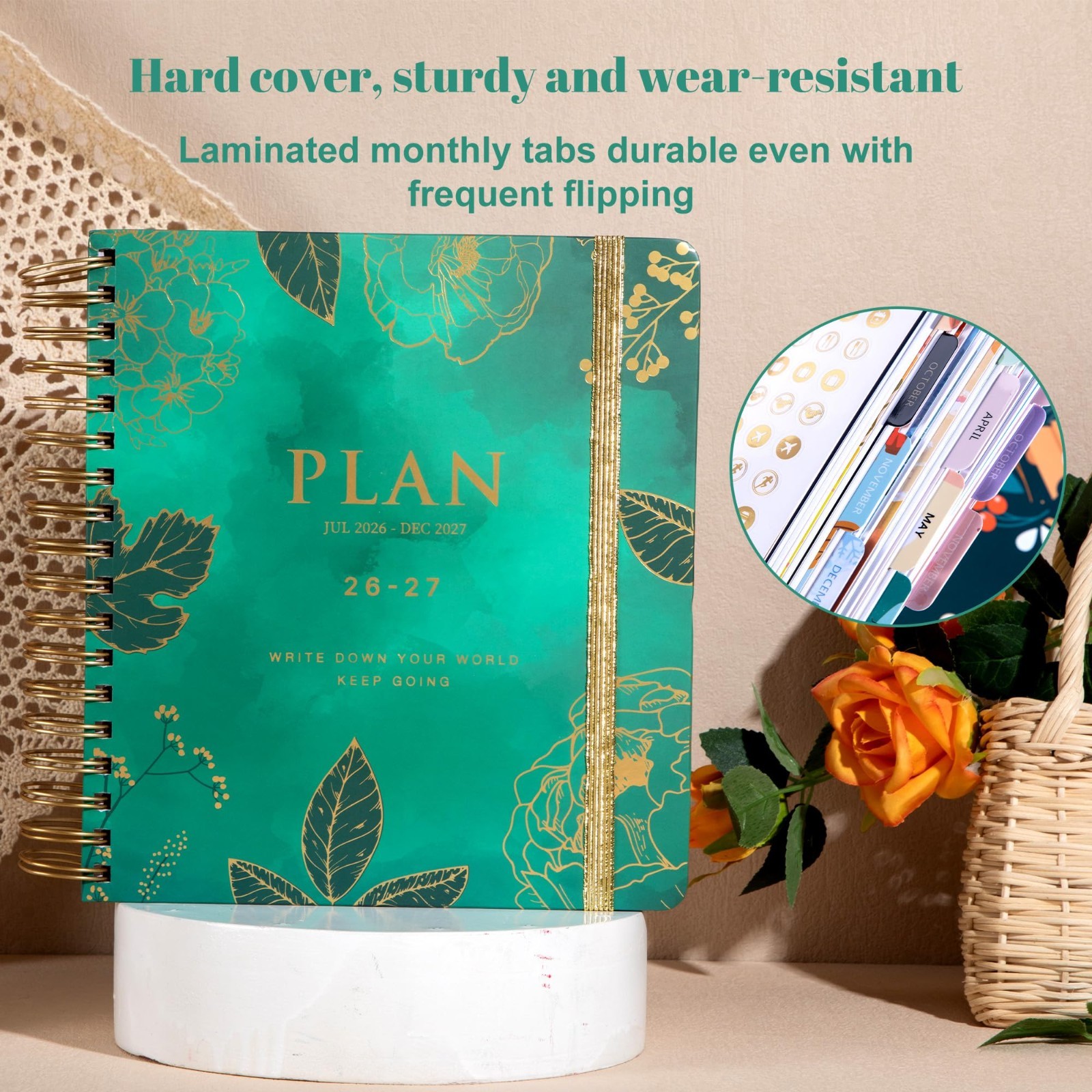 18-Month Academic Planner July 2026 – Dec 2027, Floral Hardcover Organizer, Week