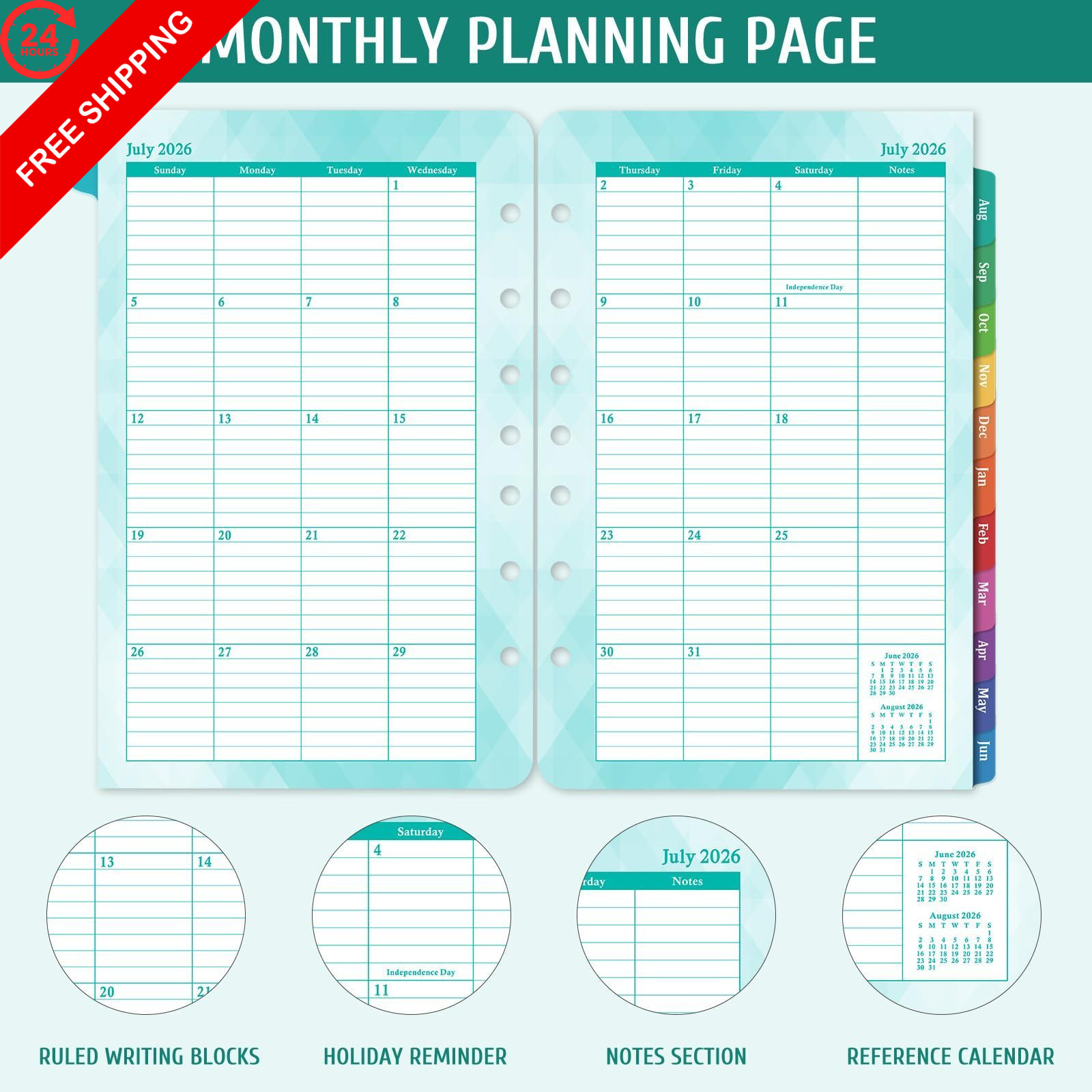 2026-2027 Planner Refills – Daily Weekly and A5, Green