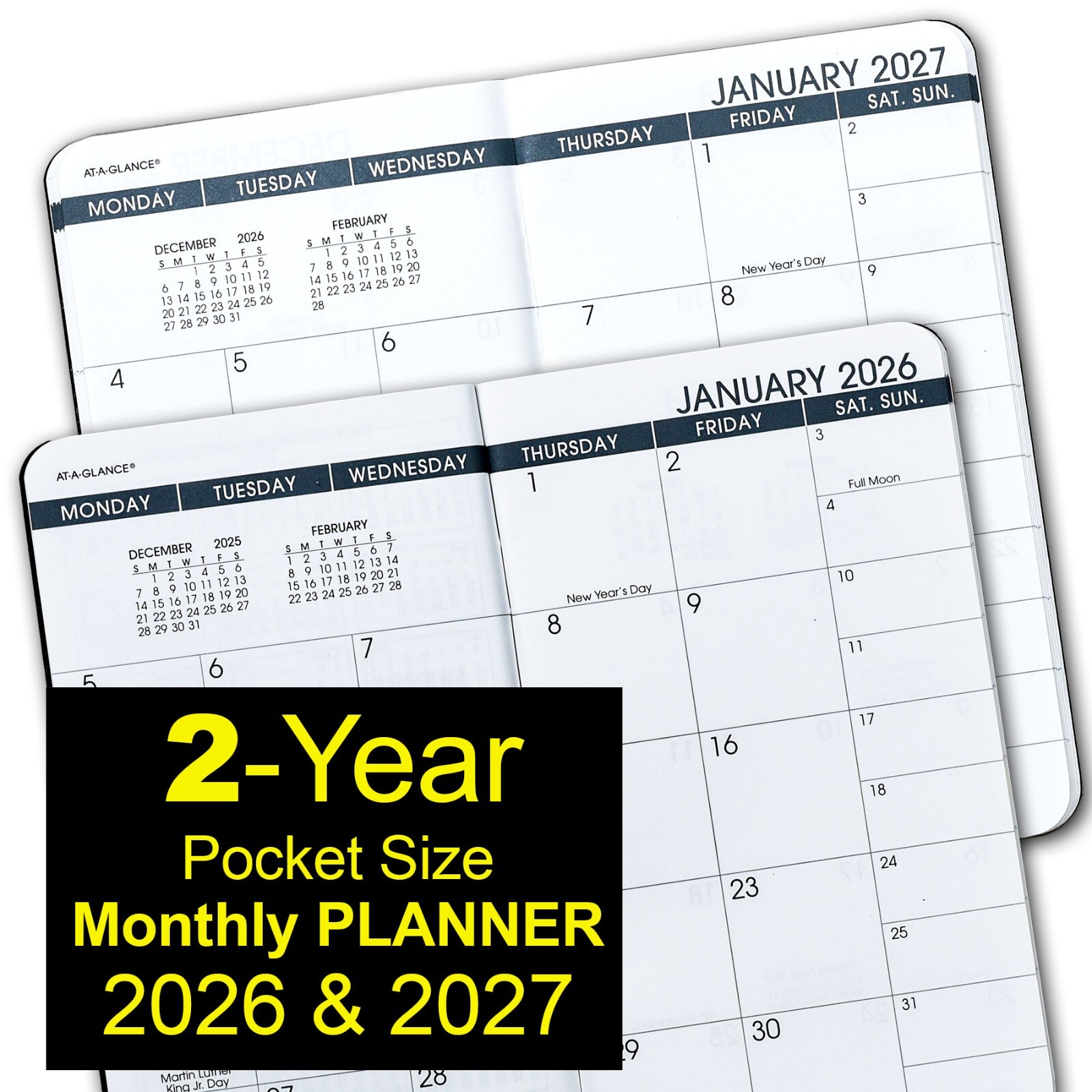2026 & 2027 At-A-Glance 70-024-05 Two Year Monthly Planner, 3-1/2 x 6″