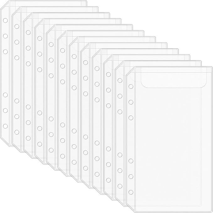 A6 Binder Pockets 12 Pack 6 Hole Cash Envelopes Budget Money Organizer PVC