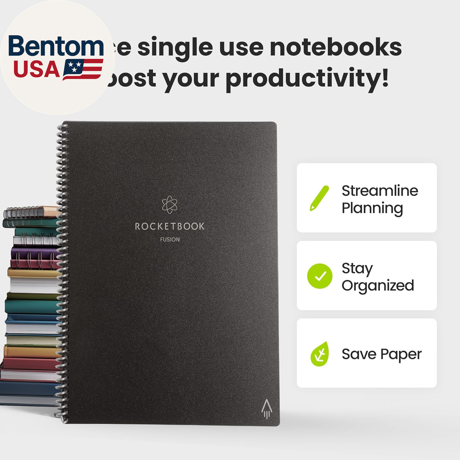 Fusion Reusable Undated Productivity Planner, Letter Size 8.5X11, Gray – Goals,