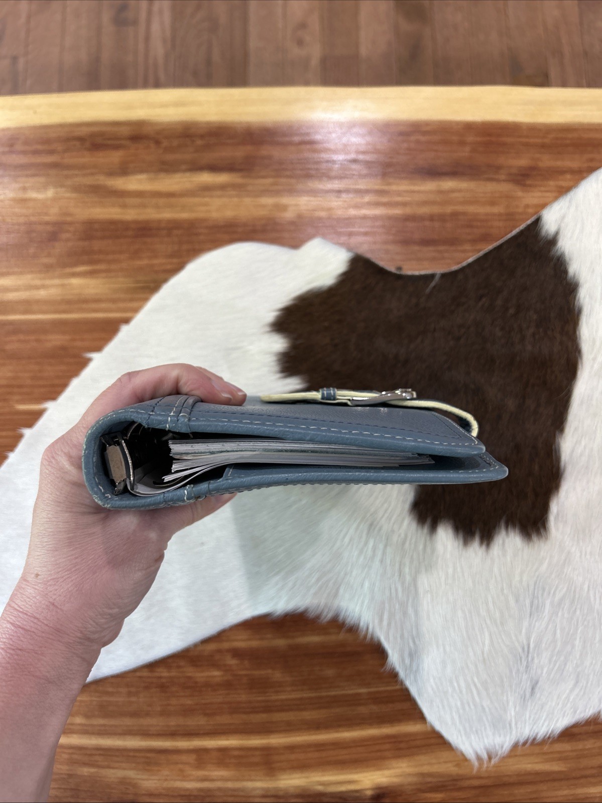 Franklin covey Vintage Full Grain Italian Leather Dusty Blue 6 Ring Planner