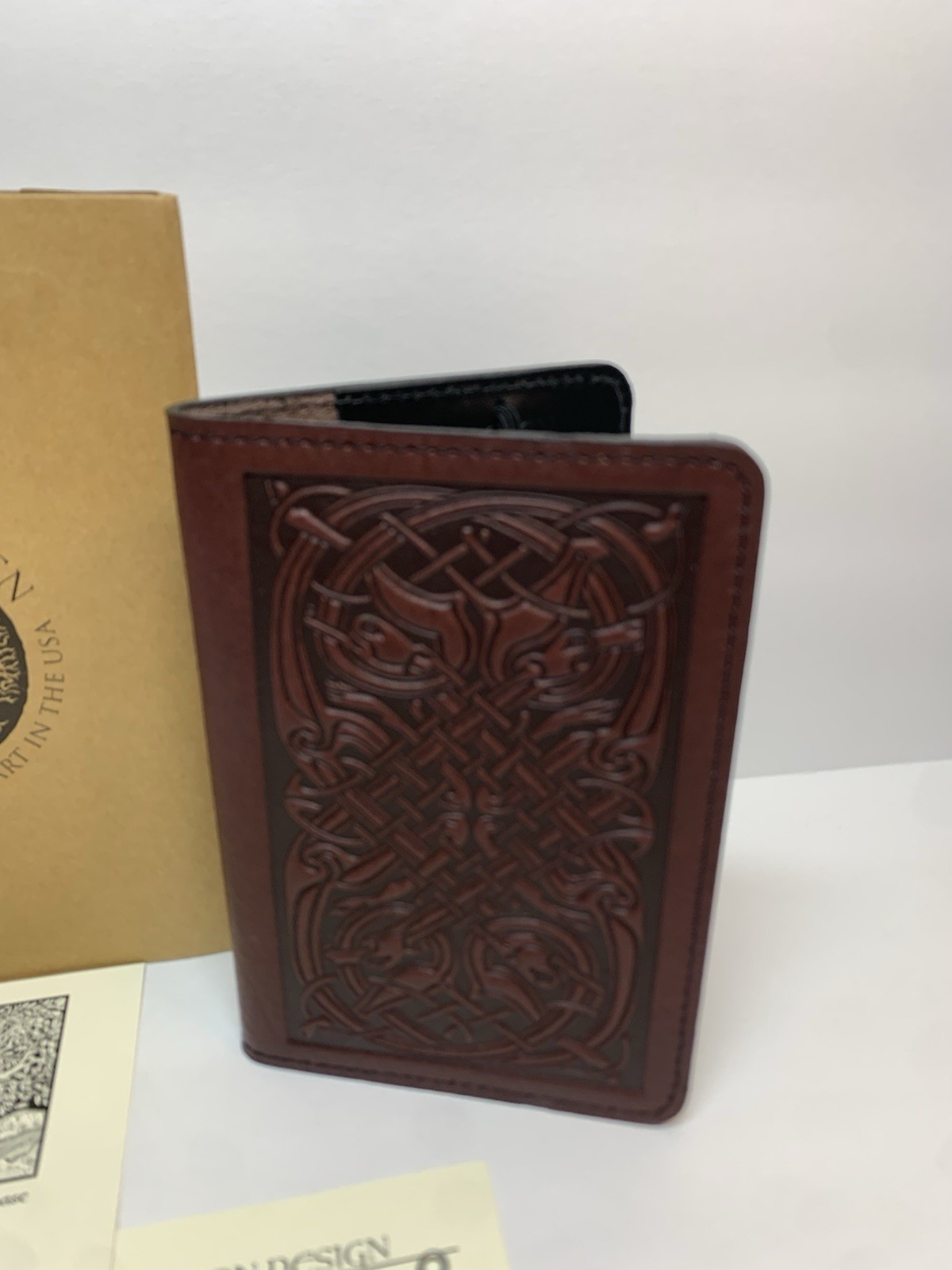 Oberon Design Celtic Hounds Leather Embossed Brown Journal Notebook Cover 4″x6″