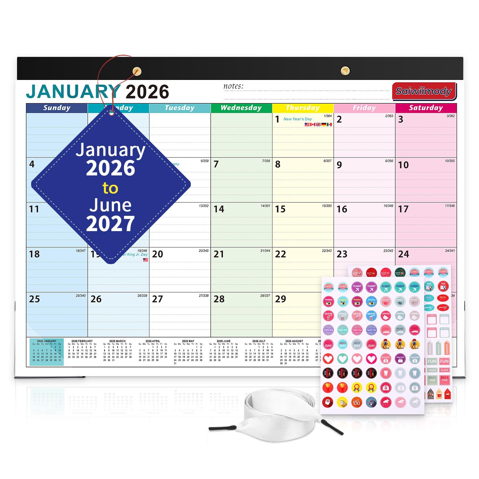 Desk Calendar 2026 with Stickers 18 Months Jan. 2026-Jun. 2027, Colorful