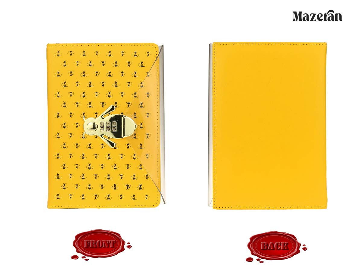 Mazeran Bee Shaped Combination Lock Journal, PU Leather Hard Yellow Bees