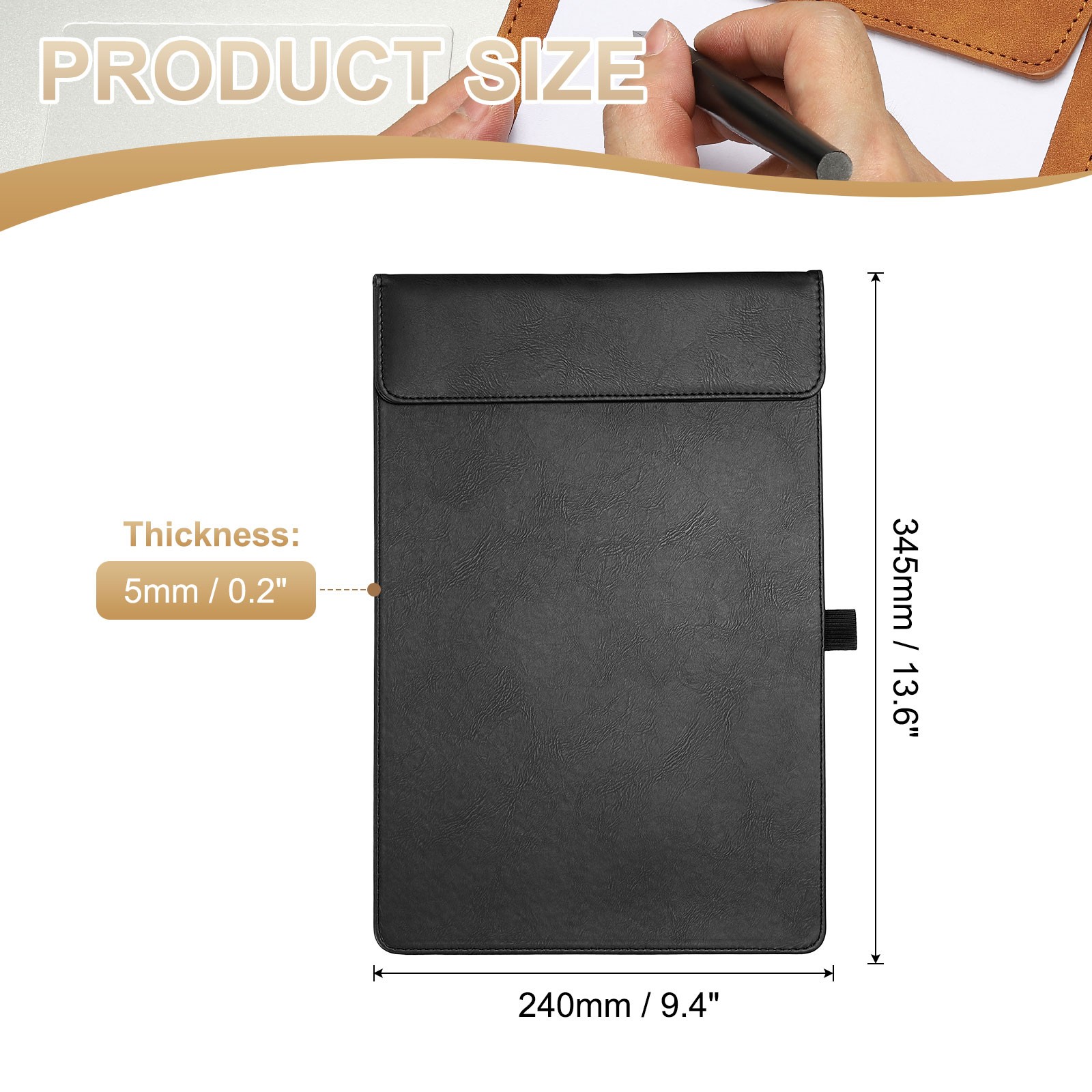 A4 Letter Size PU Leather Clipboard, 9.5″x13.5″ Magnetic Padfolio Style 2, Black