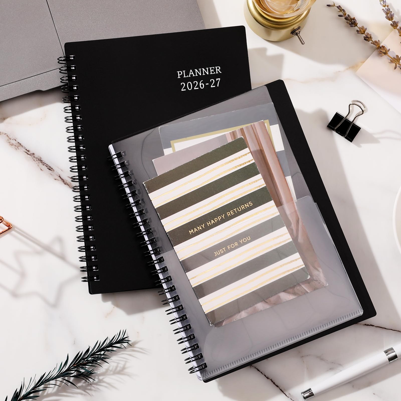 20262027 Planner Weekly Monthly Academic Tabs 6.25×8.3 Inch Black Thick Paper