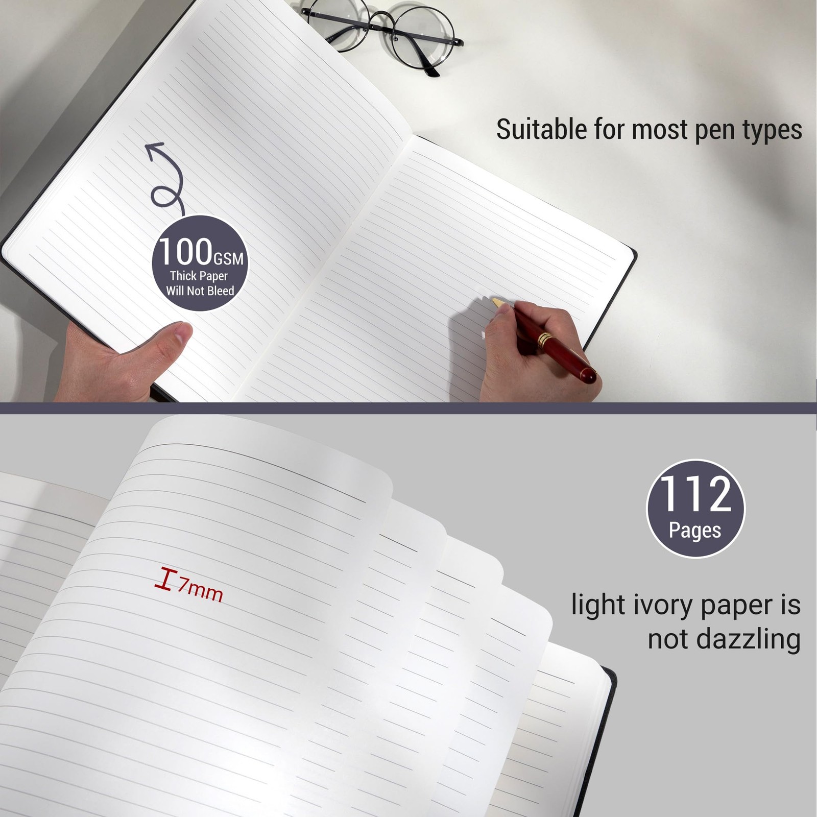 College Ruled Notebook, A4 Color-Block Softcover PU Leather Notebook for Work…