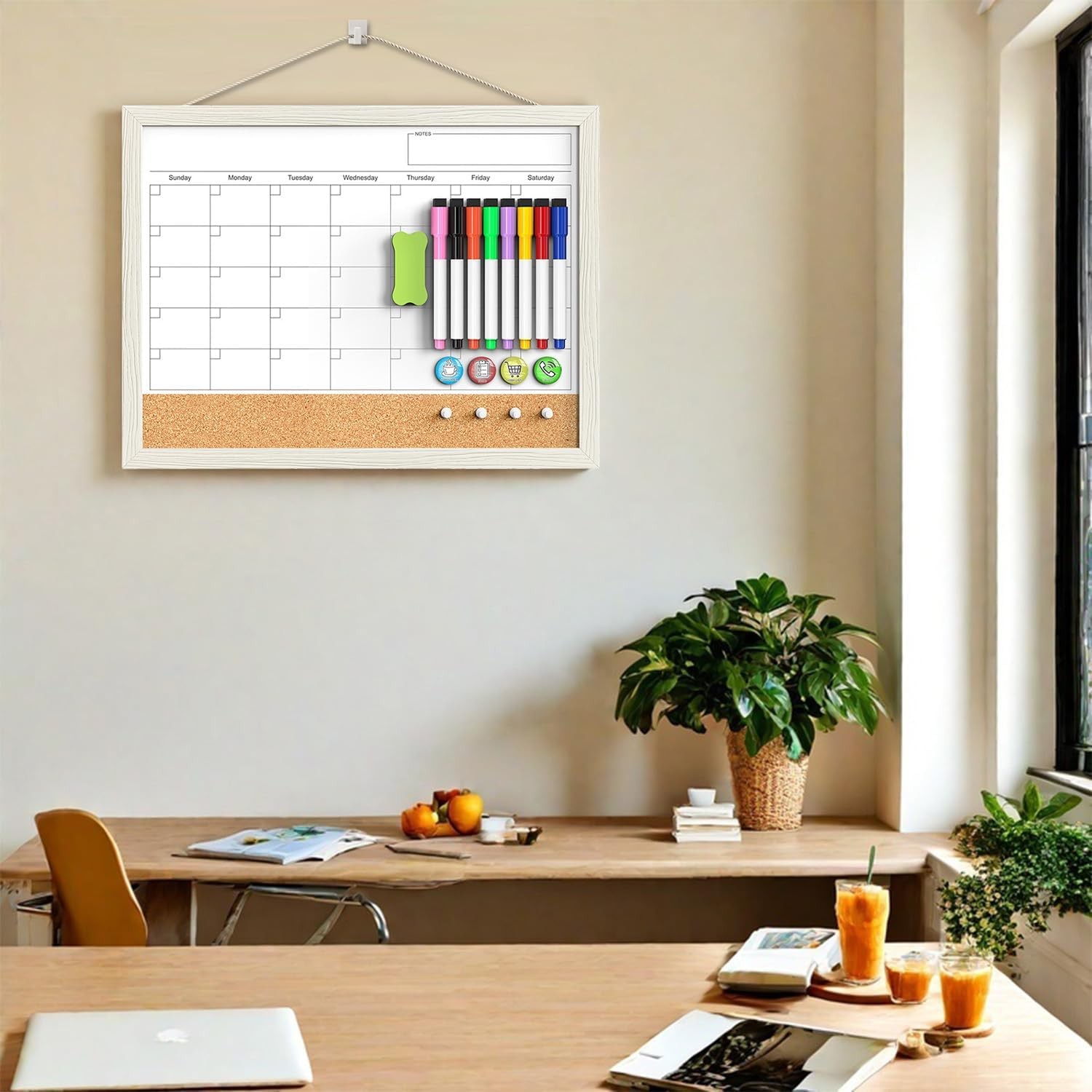 Calendar Whiteboard for Wall, TANKEE 17×13 Inches Whiteboard Calendar Cork Board