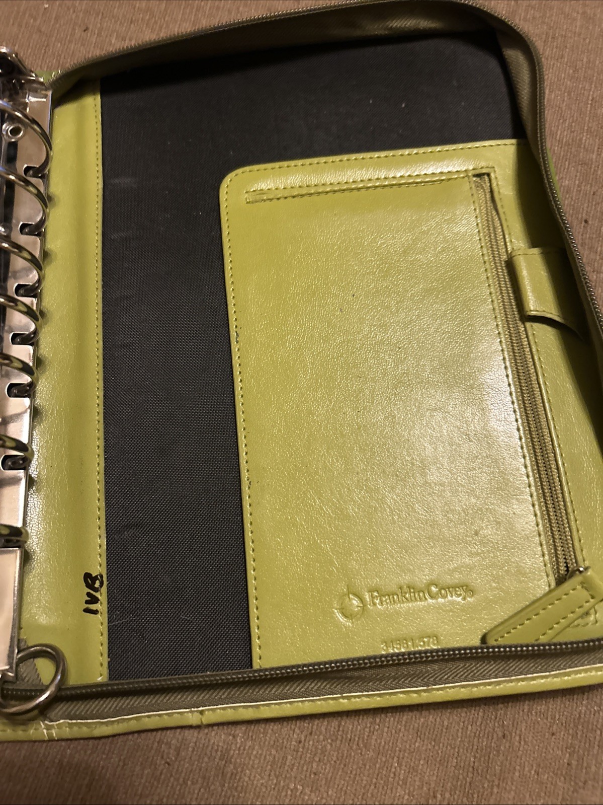 Franklin Covey Classic Zipper Planner Ring Binder Genuine Green Leather 7 Rings