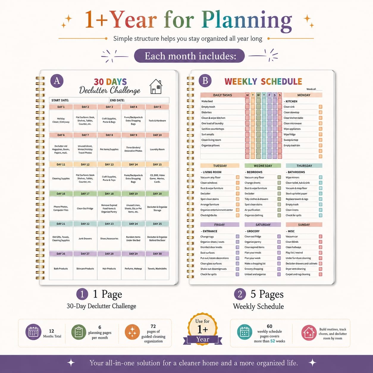 60-Week ADHD Cleaning Planner for Adults & Teens – 8.5 X 11 inches, Green