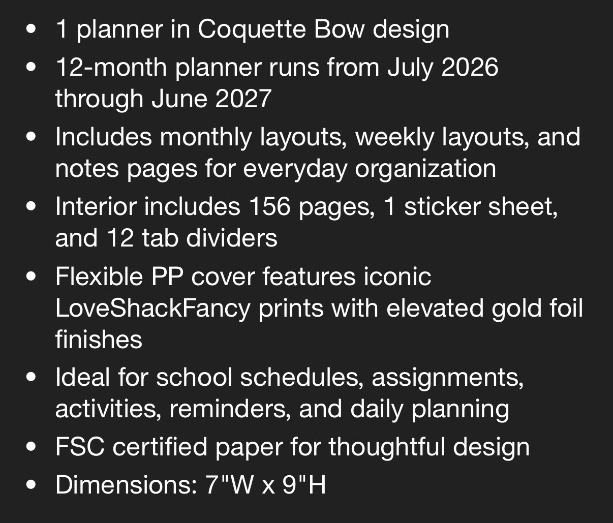 LoveShackFancy x Target – Yoobi Monthly and Weekly Planner 7″x 9″ – Coquette Bow
