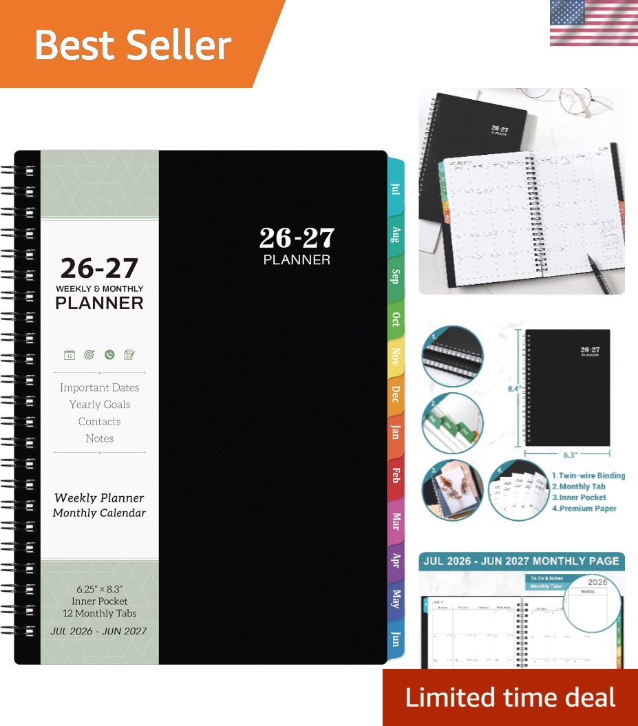 Durable 2026-2027 Planner: Weekly & Monthly Layout – 6.3×8.4, Twin-Wire Binding