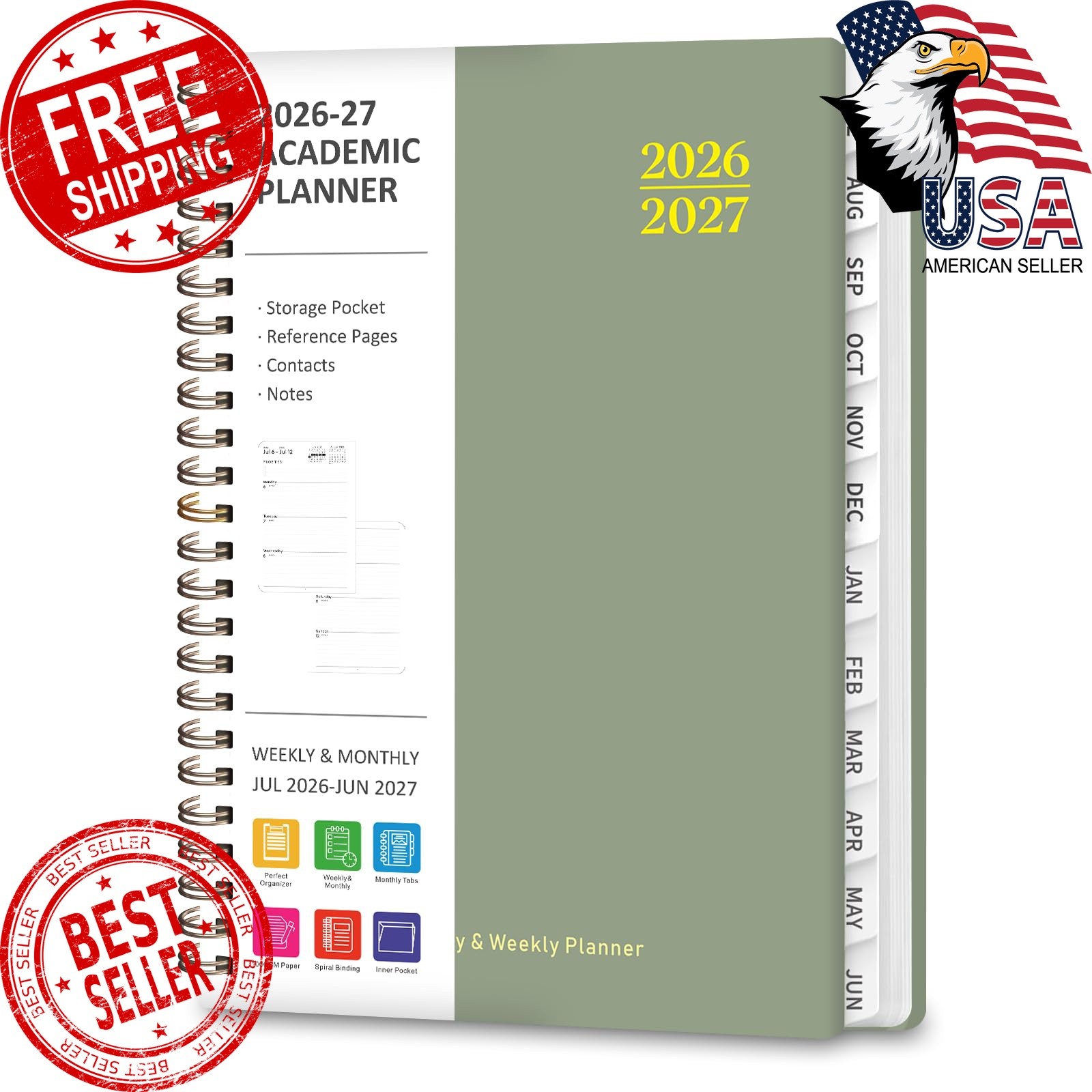 VALOME planner 2026-2027, green, 6.3″x8.5″