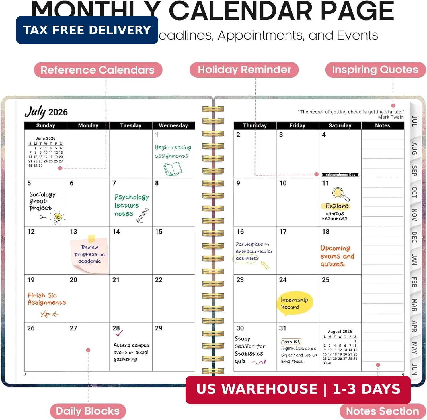 Planner 2026-2027, Academic Year Weekly and Monthly Calender Planner, from Jul 2