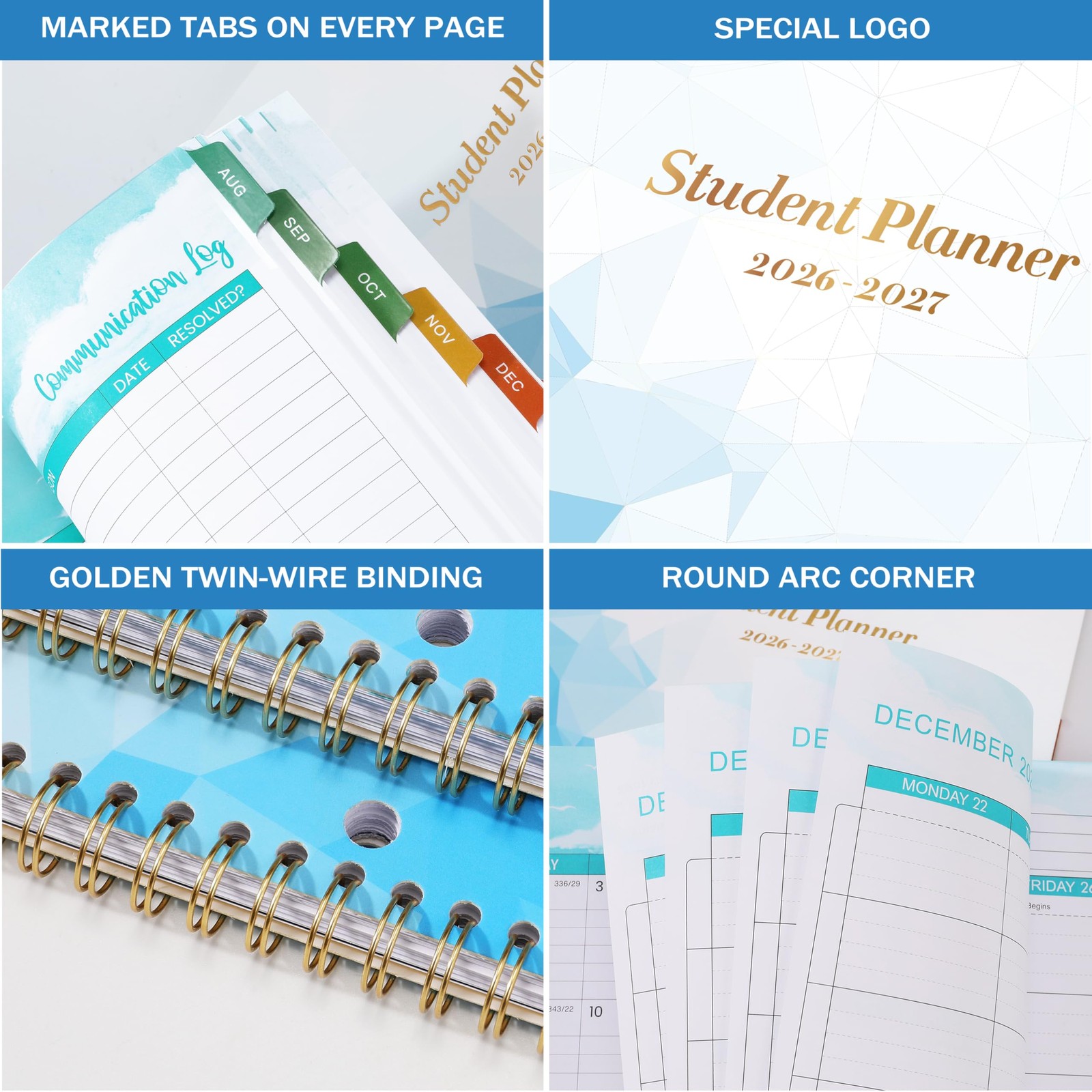 Student Planner 2026-2027 – Monthly and Weekly School 9″ x 11″, blue