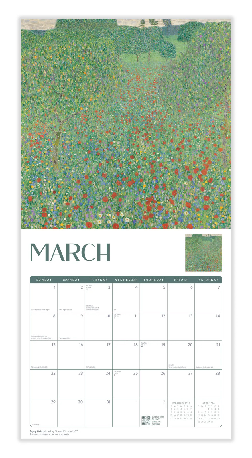 Klimt Calendar 2026 | 12″ x 24″ 12 Month Calendar | Marble City Press