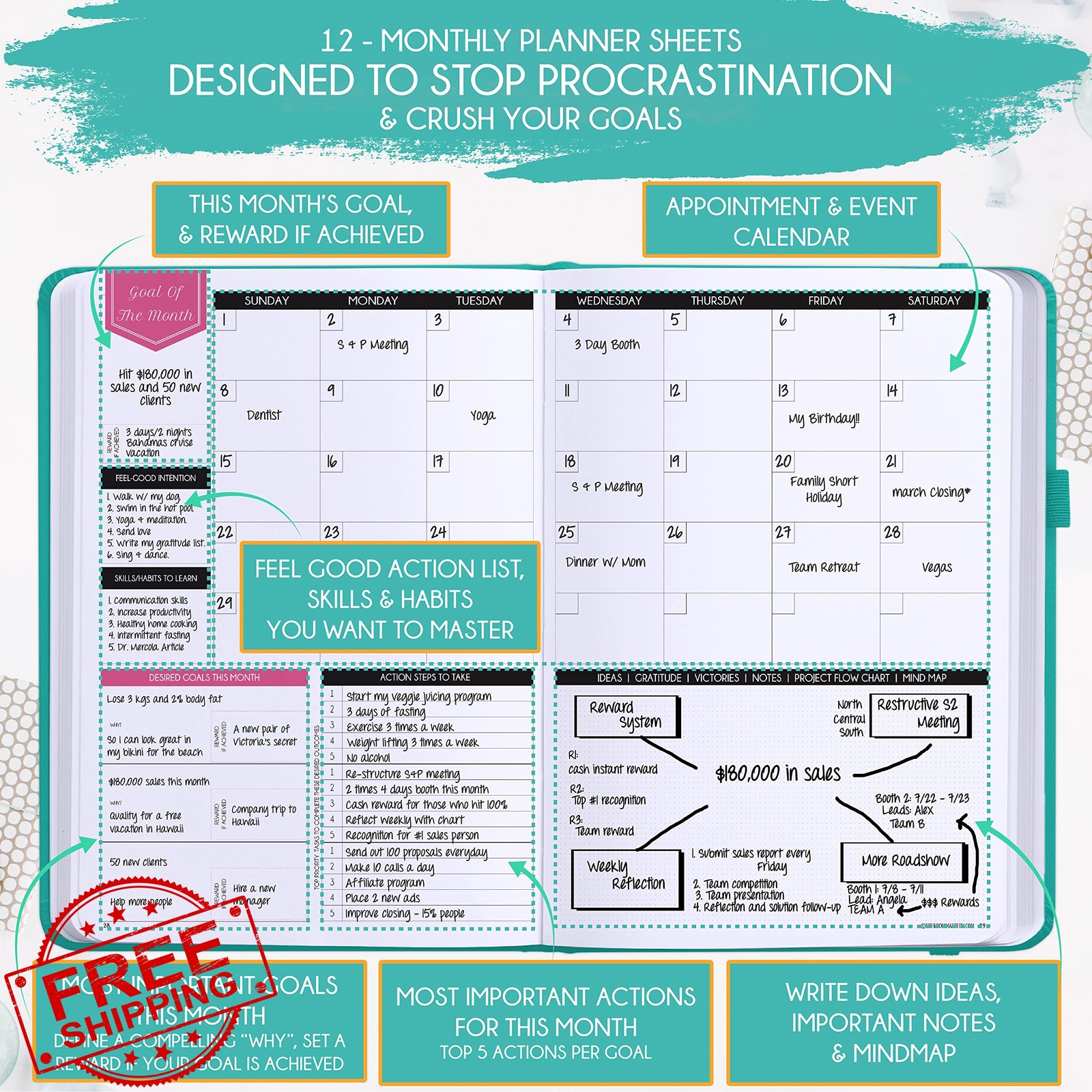 Life Planner Deluxe Undated Planner Weekly and Monthly Manifestiing Journal |…