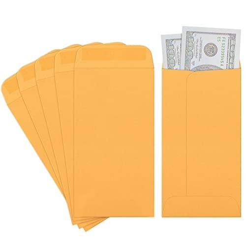 100 Pack Brown Kraft Coin Envelopes 3.5×6.5 – Gummed Flap for Cash, Seeds, Budge