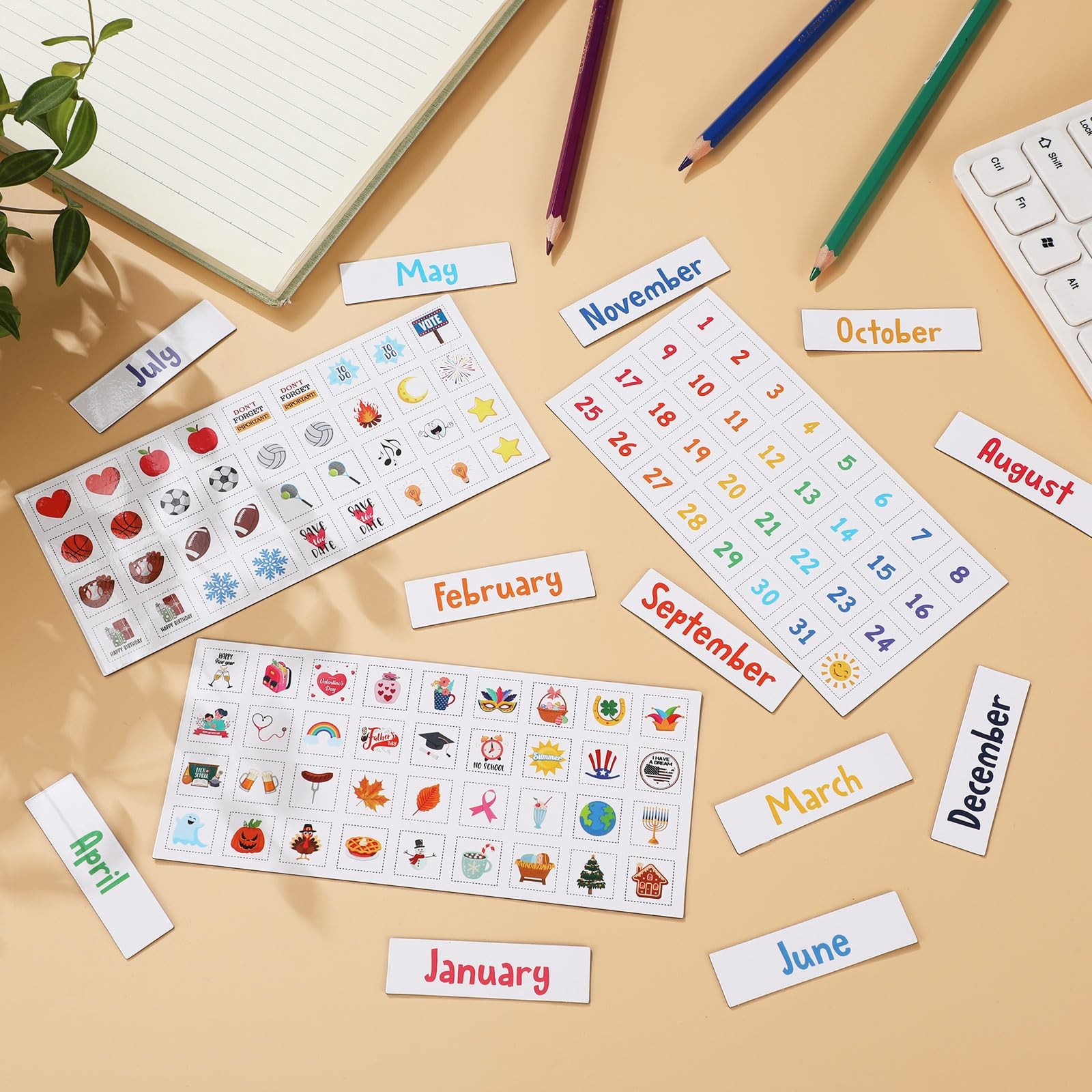 Copkim Colorful Calendar Magnets Set, Include Magnetic as pictures shown