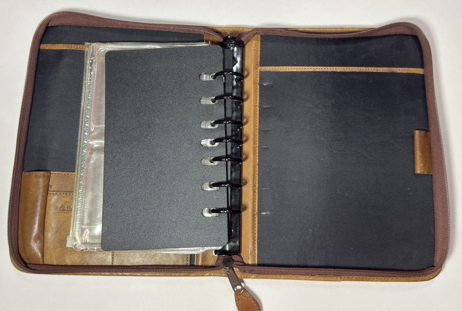 Day Timer Planner Organizer Vtg Brown Leather Folio 7 Ring Binder Notebook