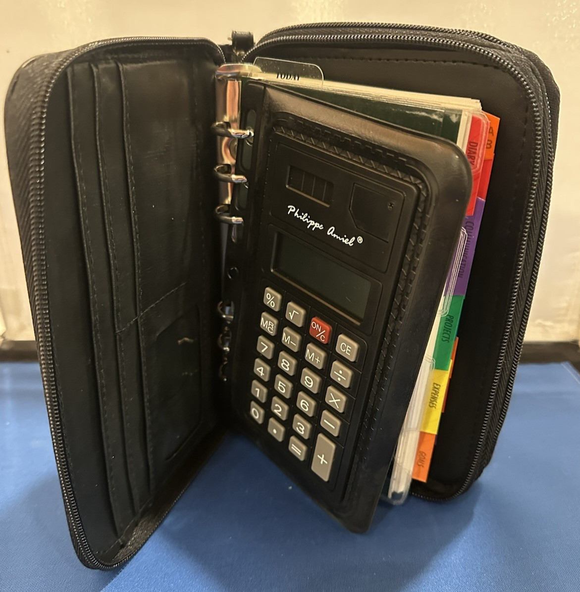 Philippe Amiel Personal Day Planner Calculator Agenda Wallet Organizer Brown Box