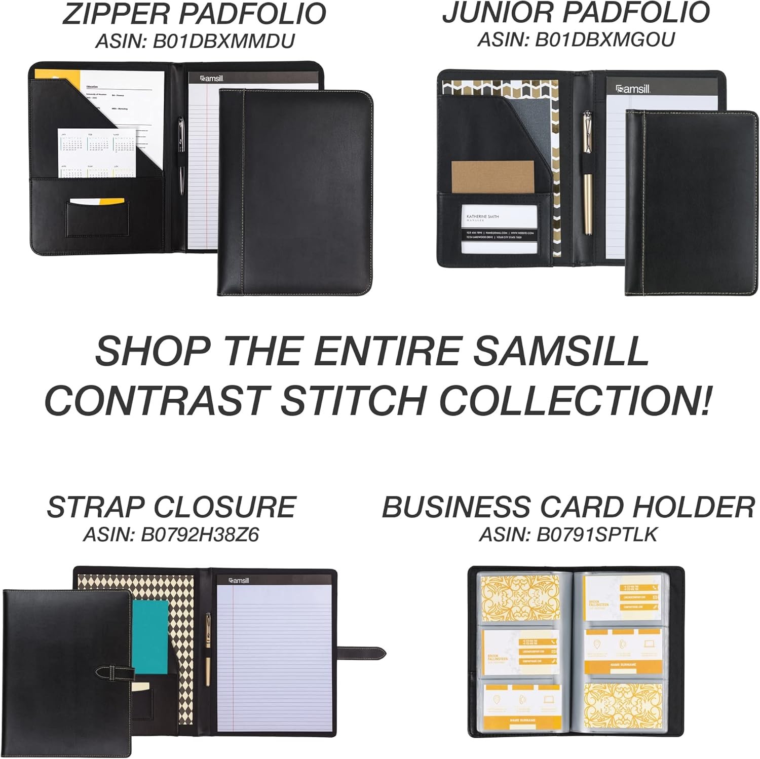 Samsill 1 Inch 3 Ring Binder, Leather, Black with Contrast Stitching, 8.5X 11 In