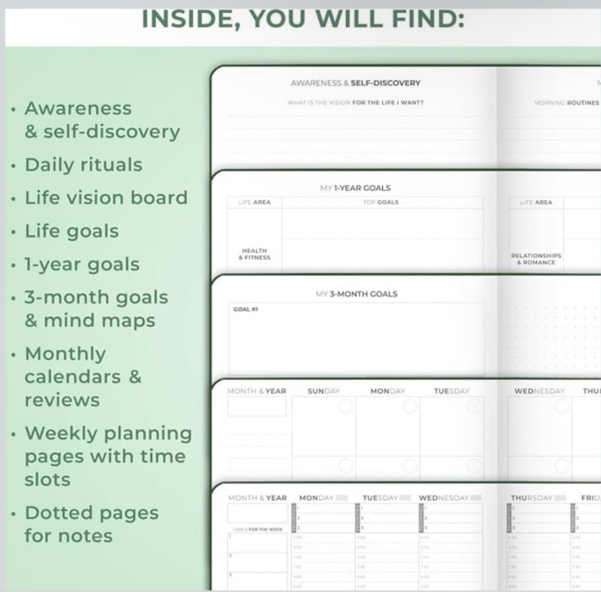 Clever Fox | Dated Hourly Weekly Planner 2026 | 5.8”x8.3” | Forest Green NWT