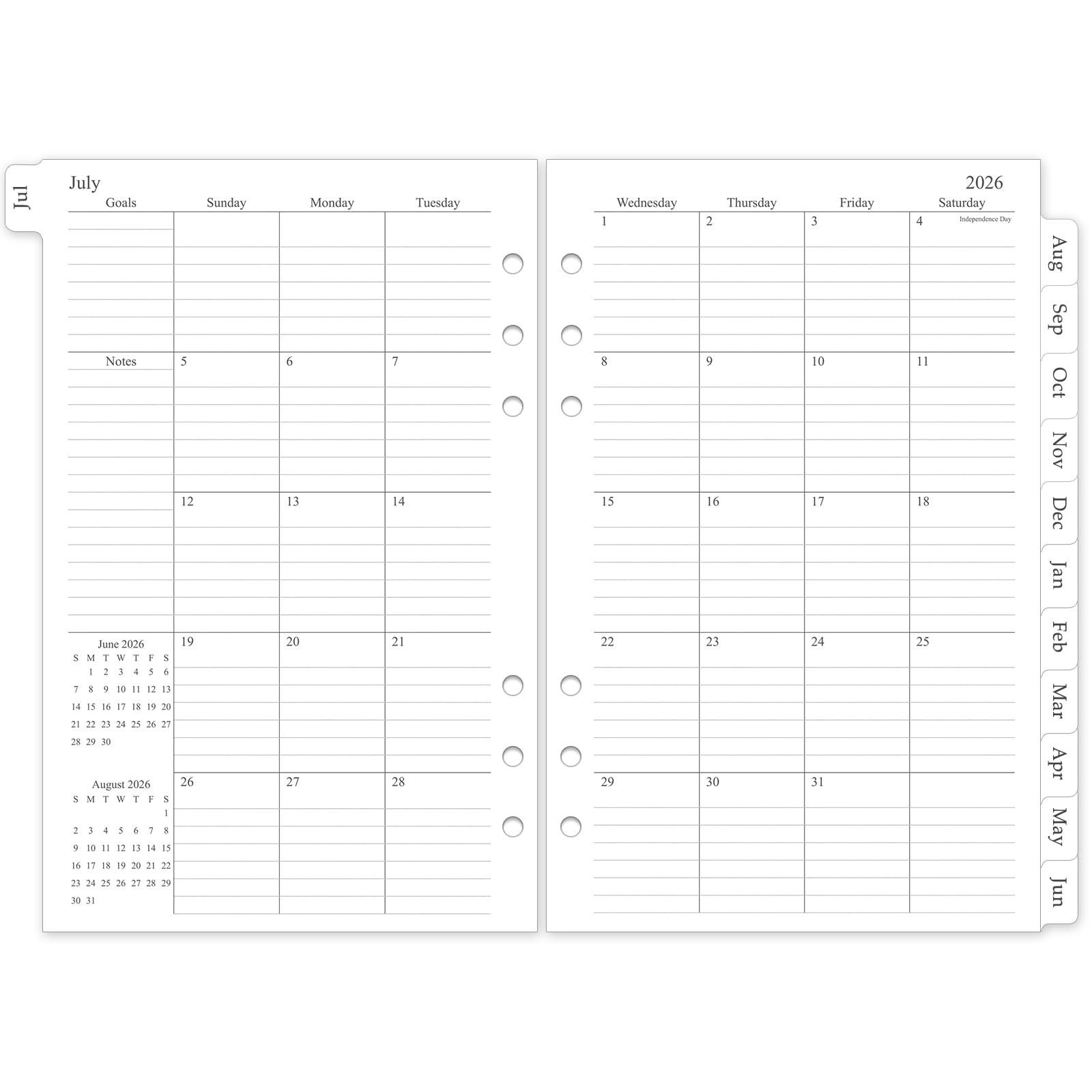 2026-2027 Monthly Planner Refill, A5 Medium Planner Inserts for 6 Holes, 5.5″…