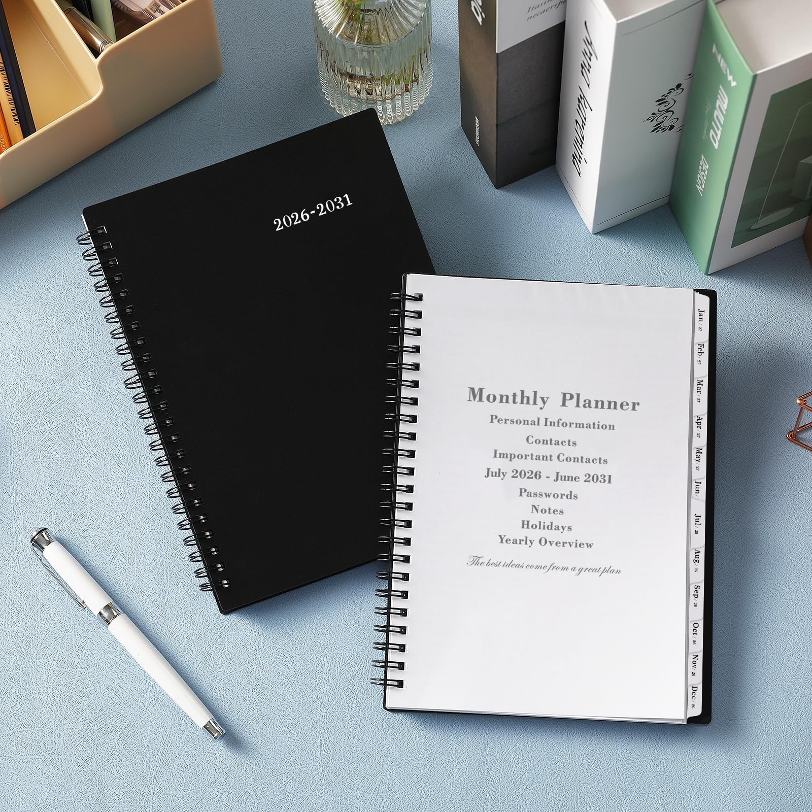 5-Year Monthly Planner 2026-2031, 6.2″x8.3″, Twin-Wire Binding, Tabs, Pocket – B