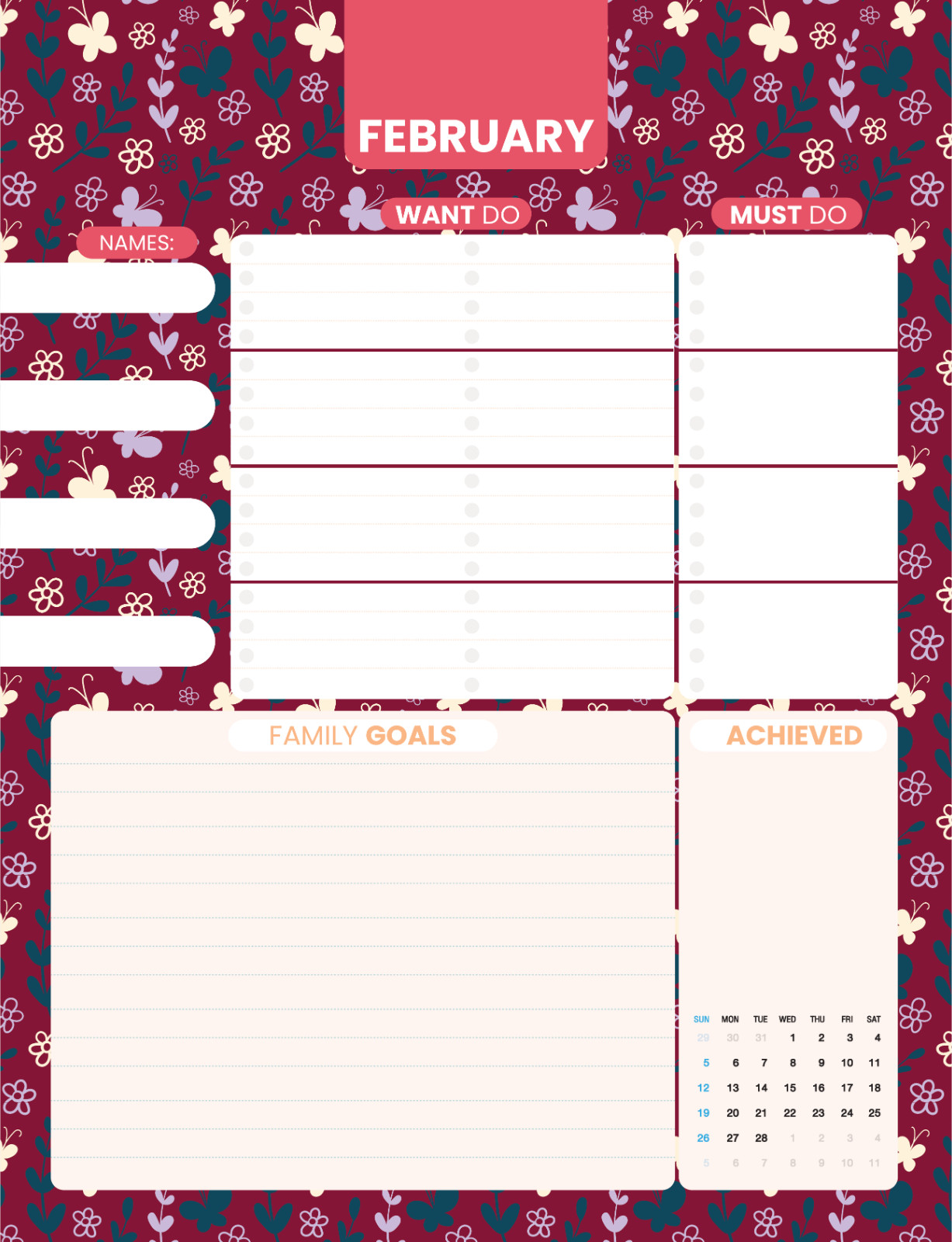 Family Planner 2023 – 4 columns, 12 months, Floral themes / Instant download.pdf
