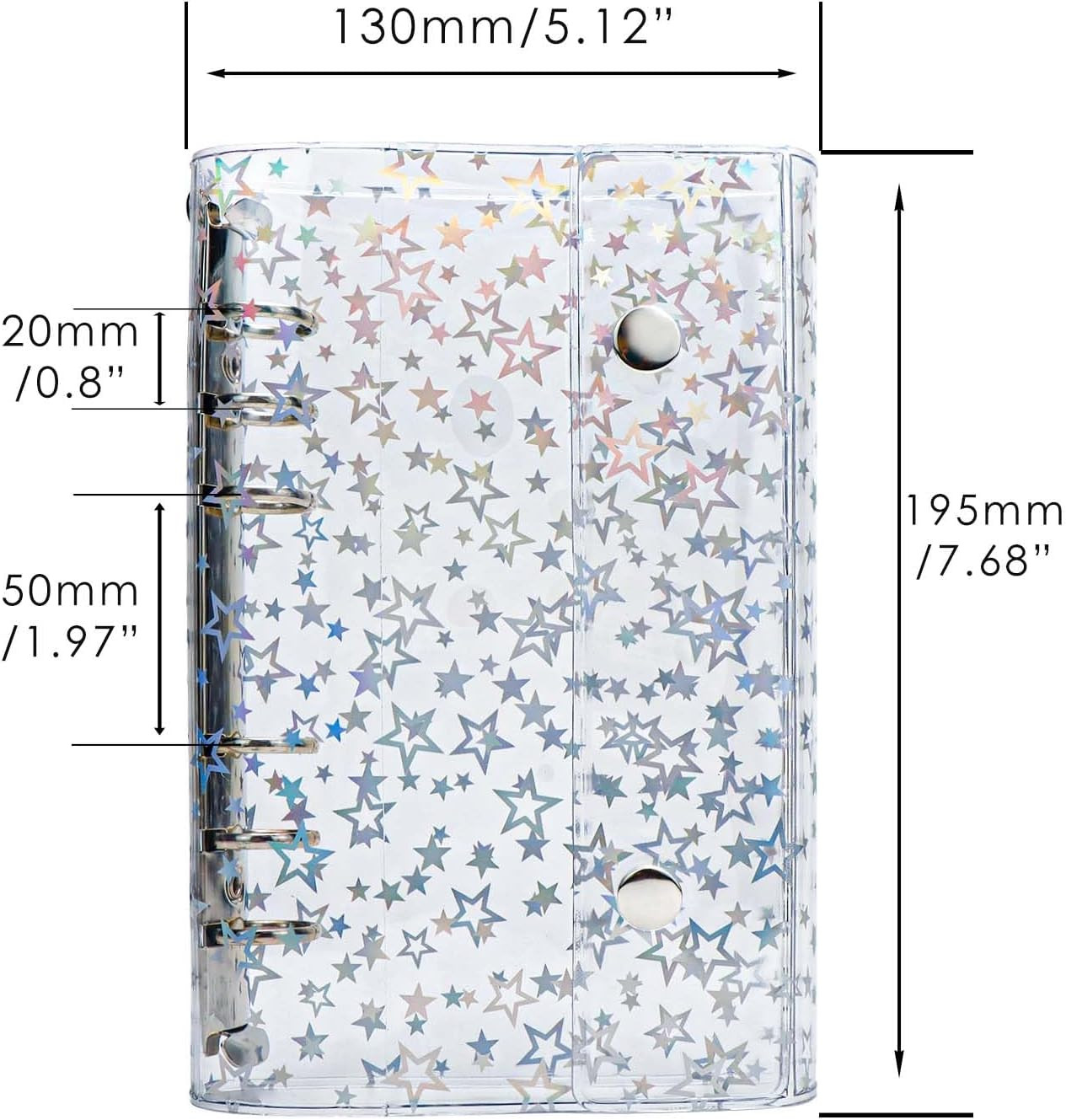 A6 Budget Binder Cover Clear PVC 6 Ring Binder Glitter Star Refillable Notebo…