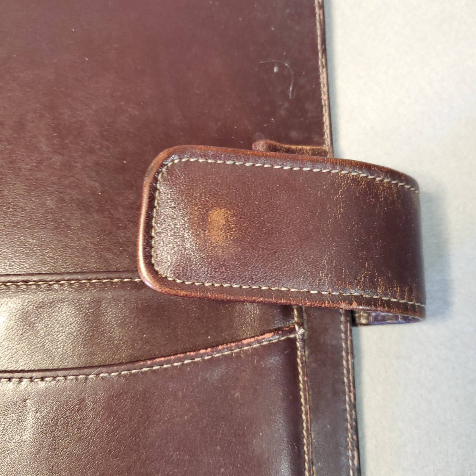 Franklin Full Grain Leather Day Timer Planner 7 Ring Red Brown Binder Vtg *READ*