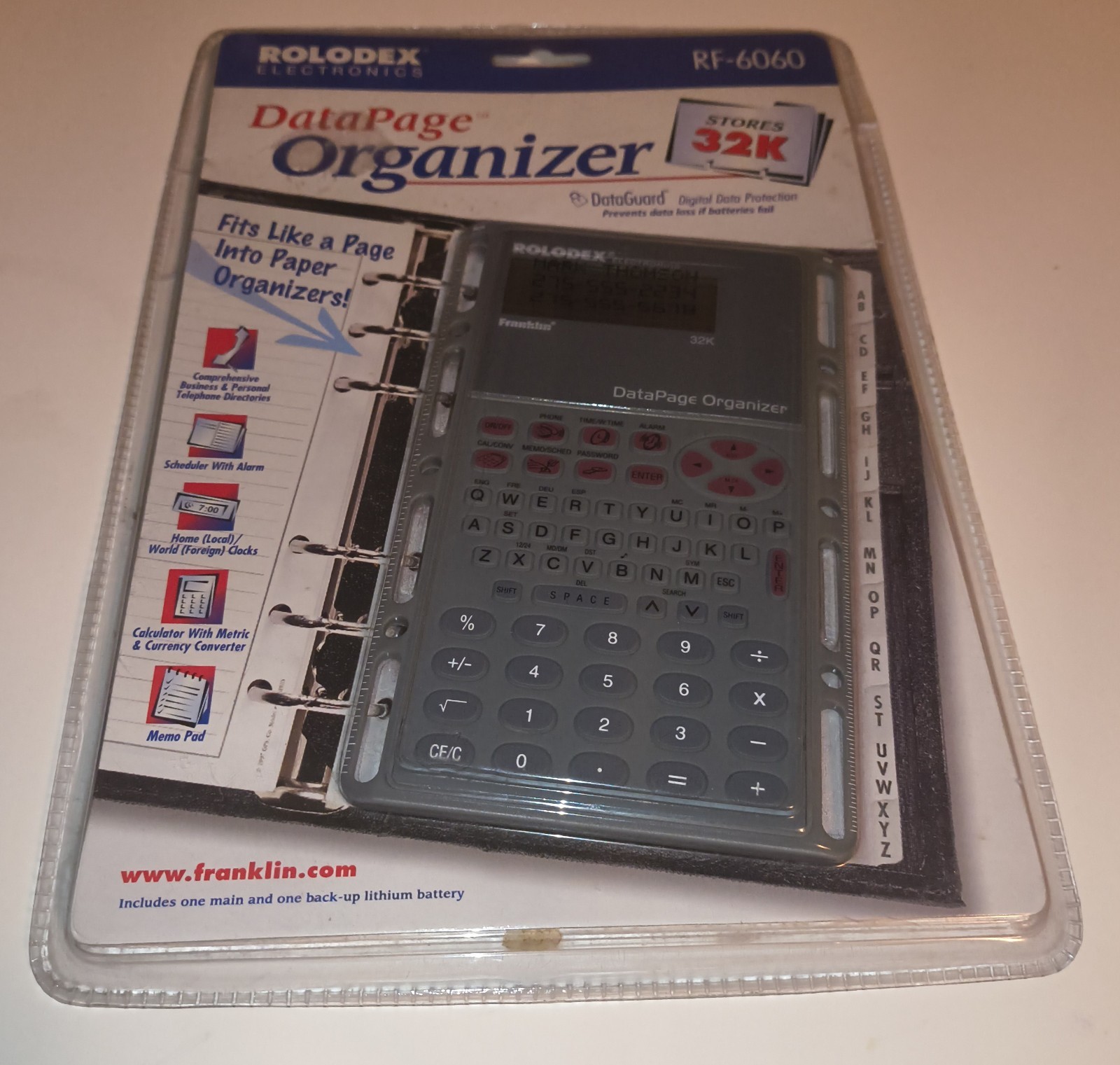 Rolodex Data Page Organizer RF-6060 Franklin 32k Sealed In Package