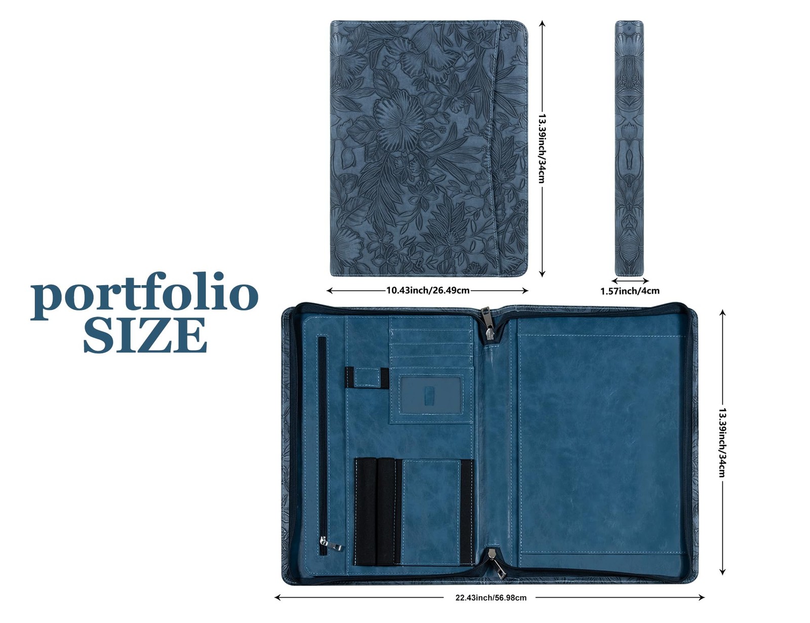 Leather Padfolio Folio, Embossed PU Leather Portfolio with Zipper, Profession…