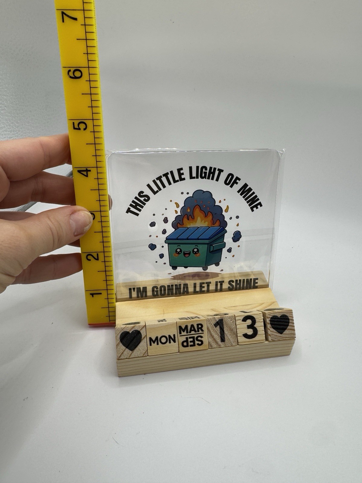 Dumpster Fire Desk Calendar Wood Block Perpetual Acrylic Funny Coworker Gift