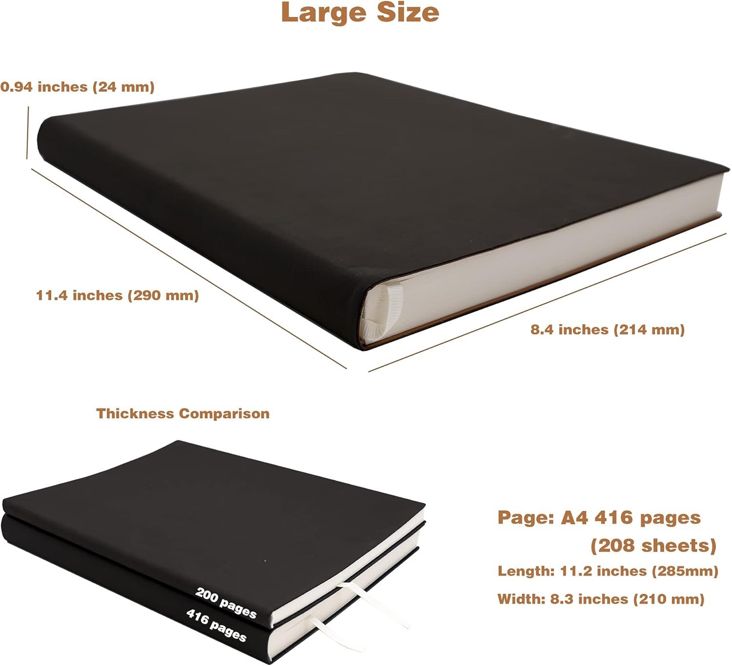 Large Thick Journal Notebook, Blank Papers, A4 8.4X11.4 Inches, 416 Pages, Soft