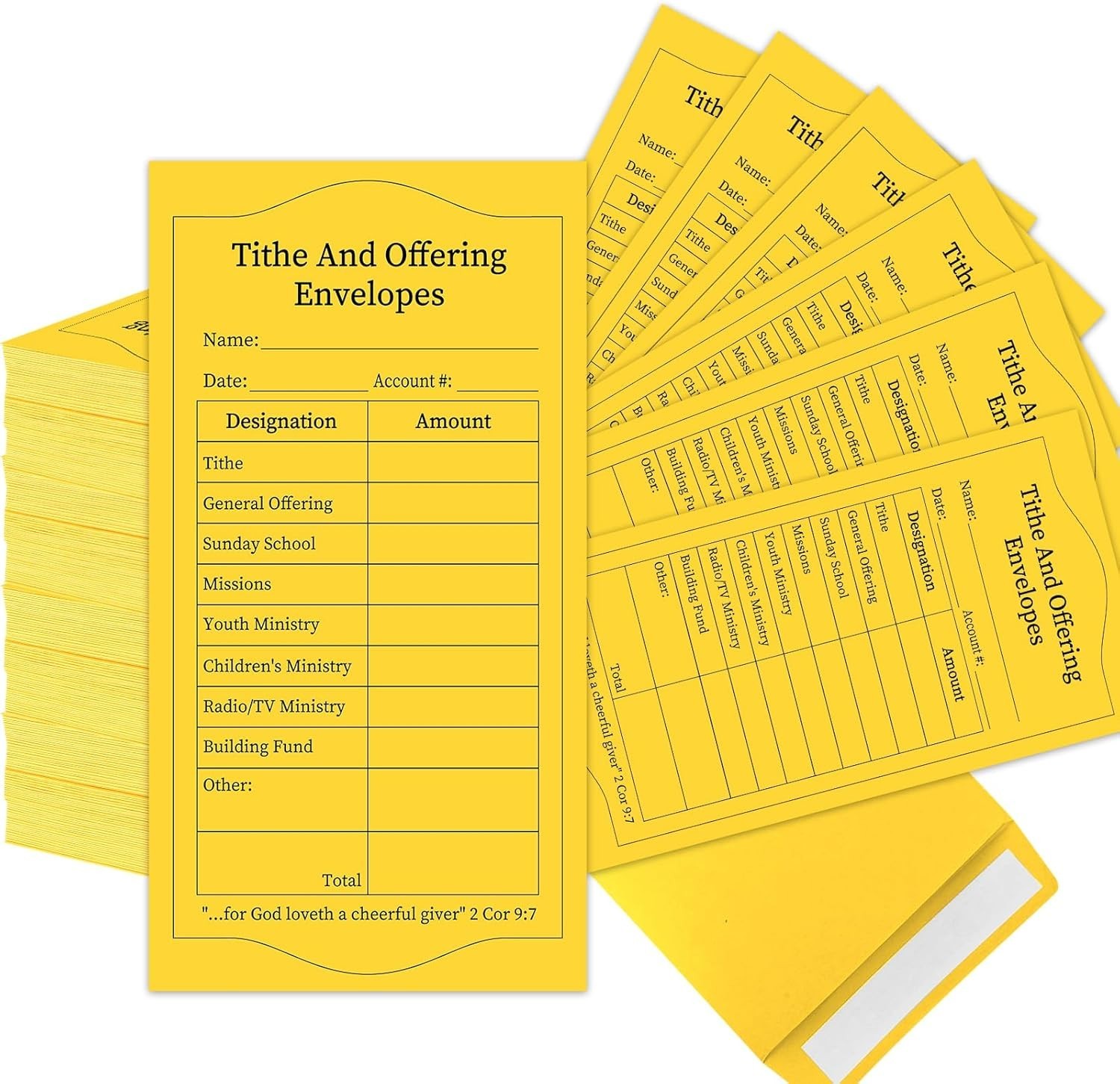 250 Pcs Tithes and Offering Envelopes 6.5X3.5 Inch Yellow
