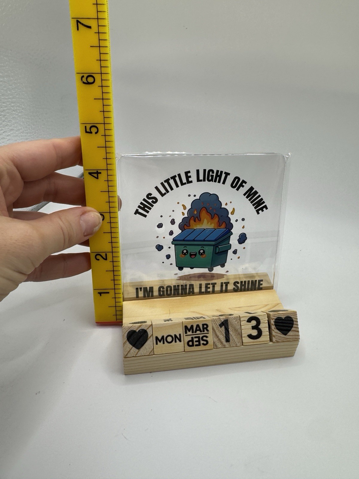 Dumpster Fire Desk Calendar Wood Block Perpetual Acrylic Funny Coworker Gift