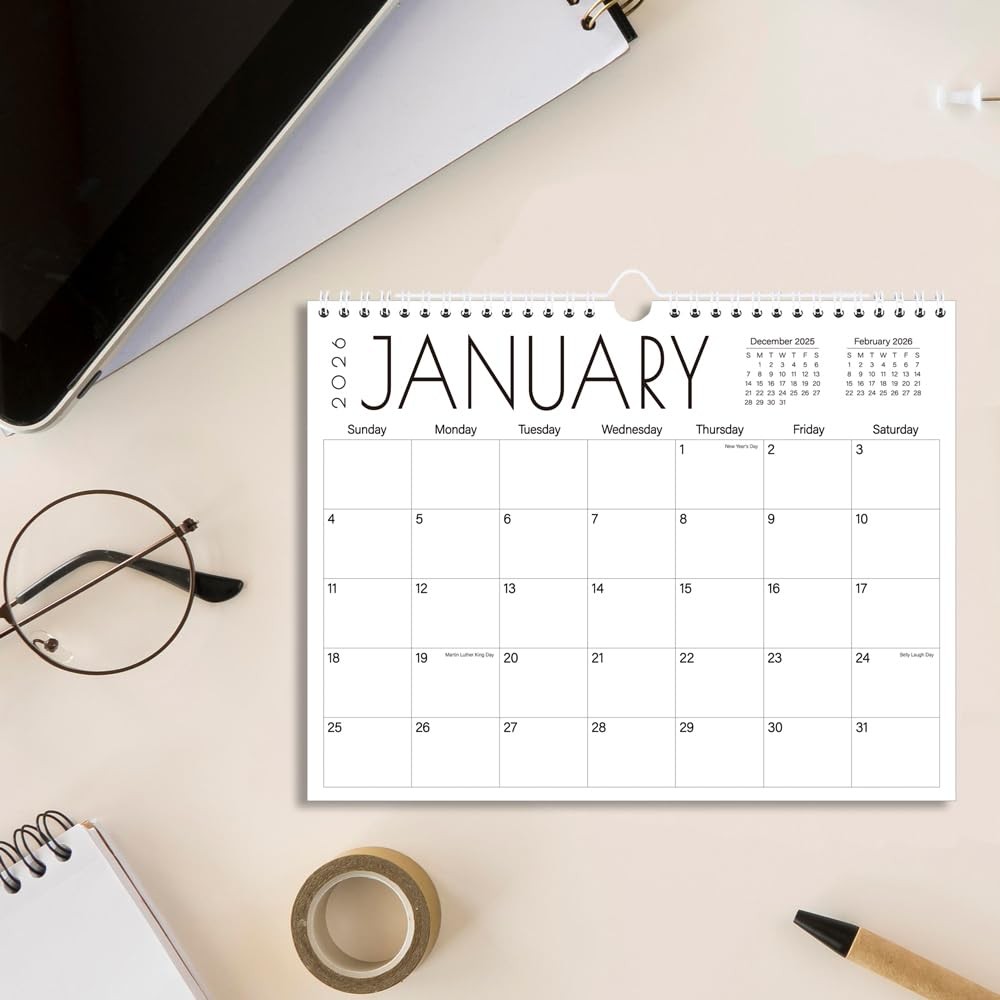 Calendar 2026-18 Months Wall from 8.5″ x 11″ wall, Black-Large-Word