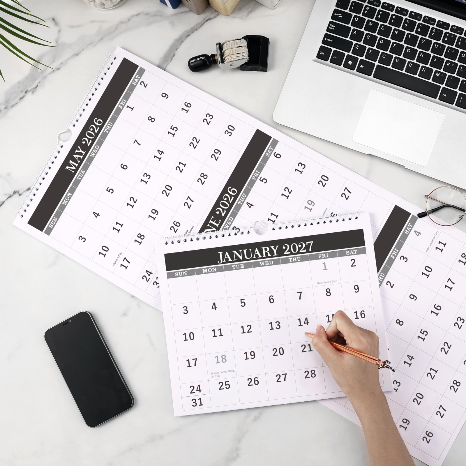 Calendar 2026-2027 – Wall 2026-2027, April 2026 – July 2027, Black