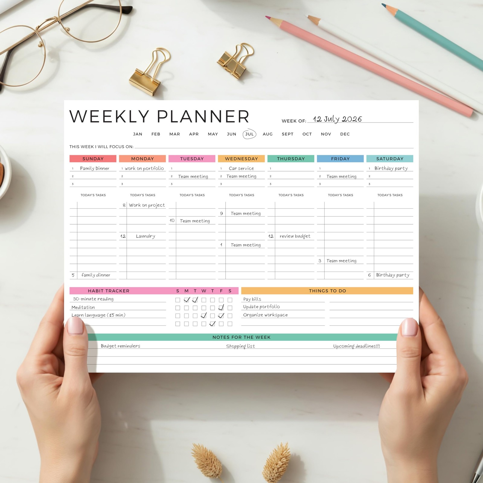Colorful Weekly Planner Undated To Do List 52 Pages Productivity Pad