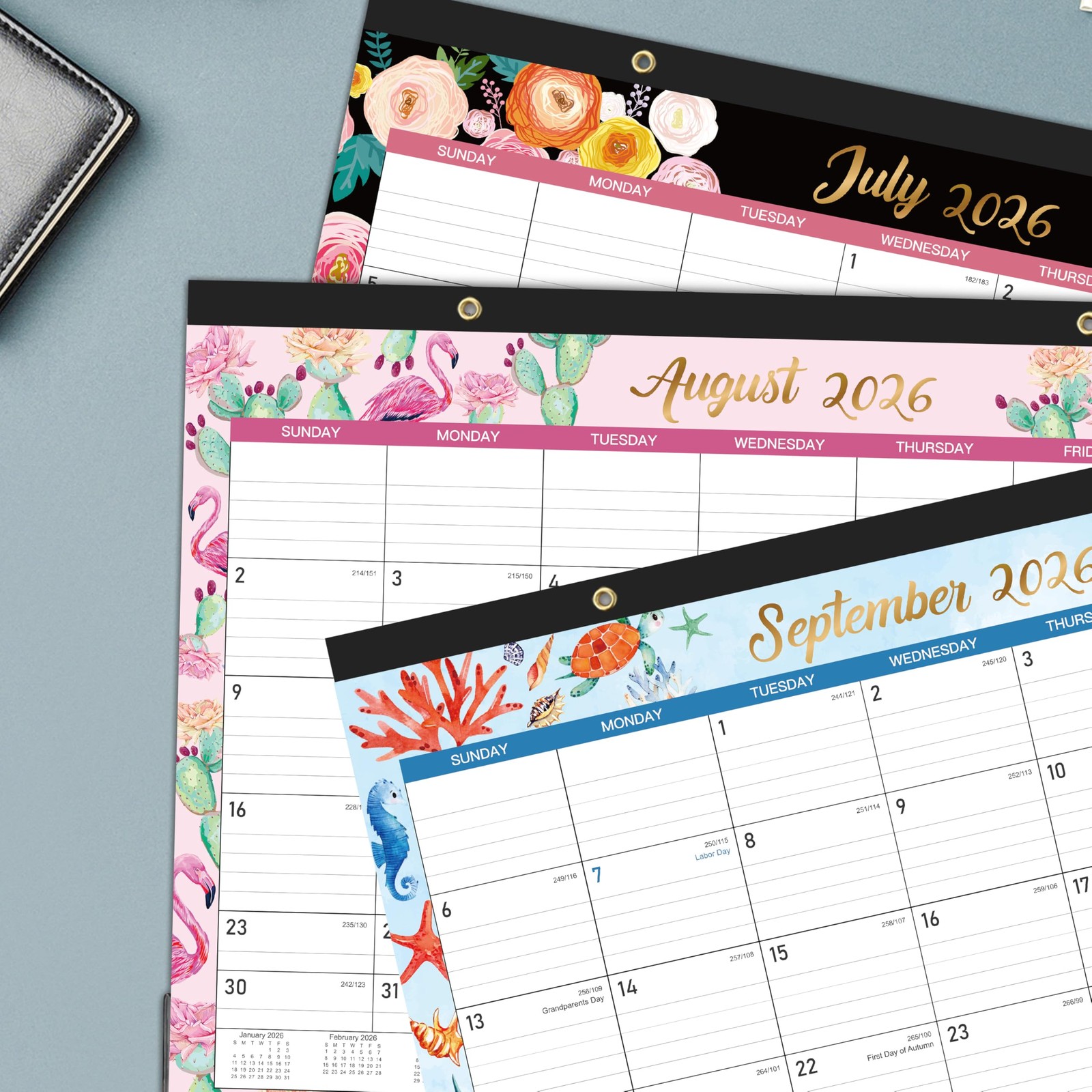 2026-2027 Desk Calendar – July 2026 to December 2027, Black（2026-2027）