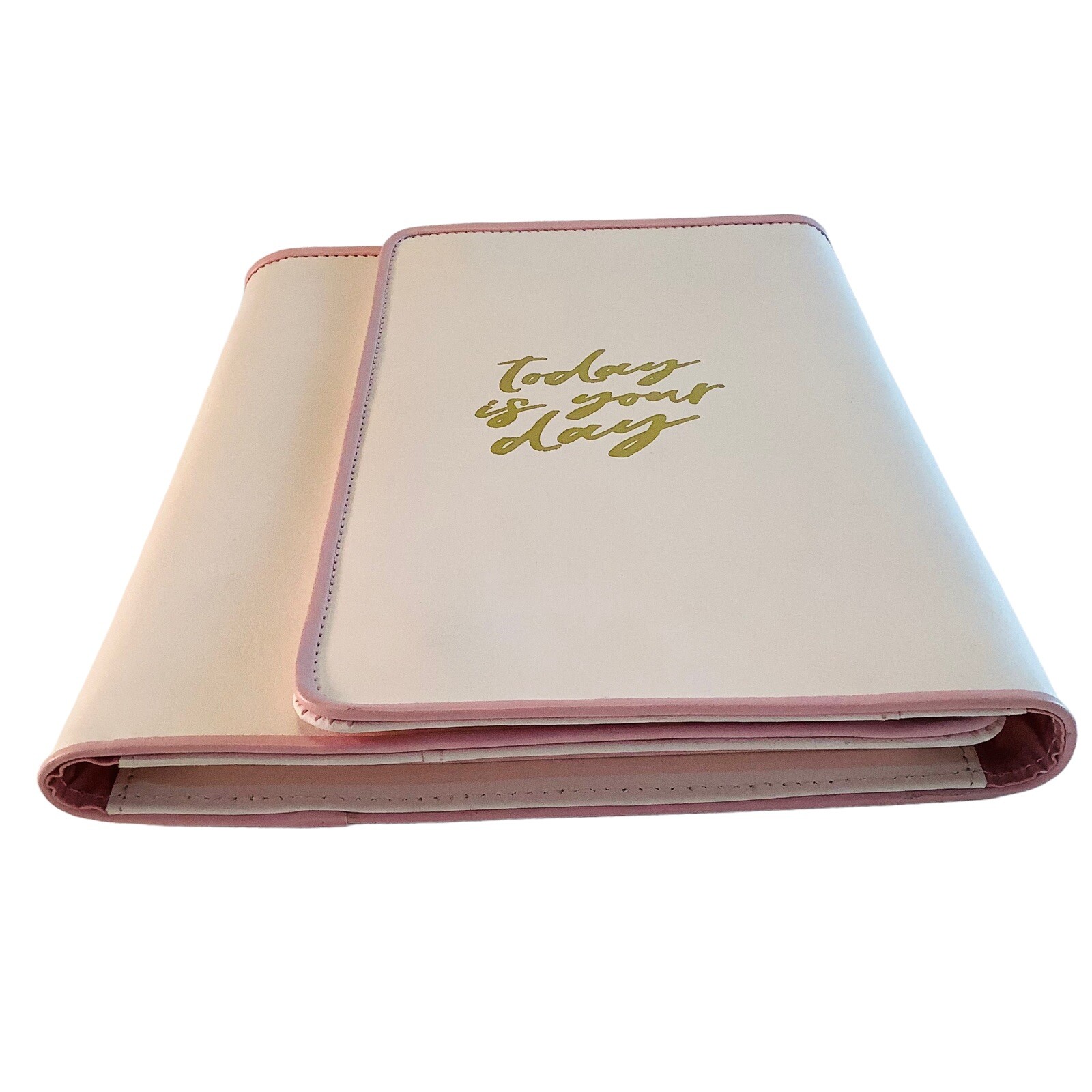 Kikki.K Leather Compendium Pink Trifold Notepad Padfolio “Today is Your Day”