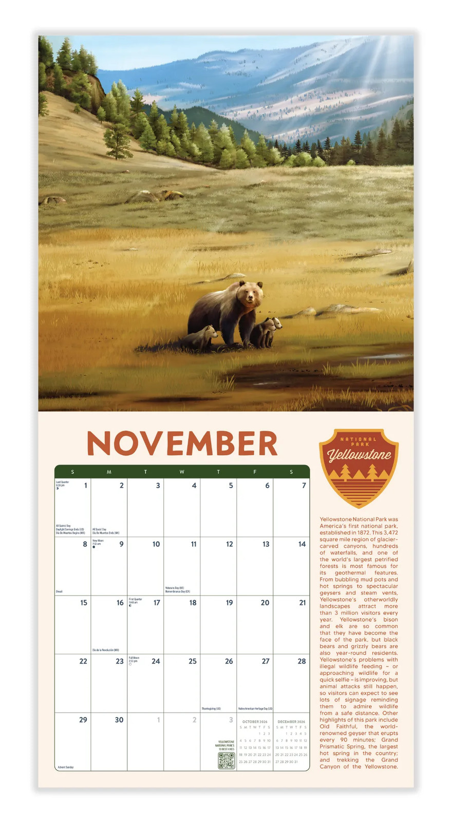 Illus. National Parks Calendar 2026 | 12″ x 24″ 12 Month | Marble City Press