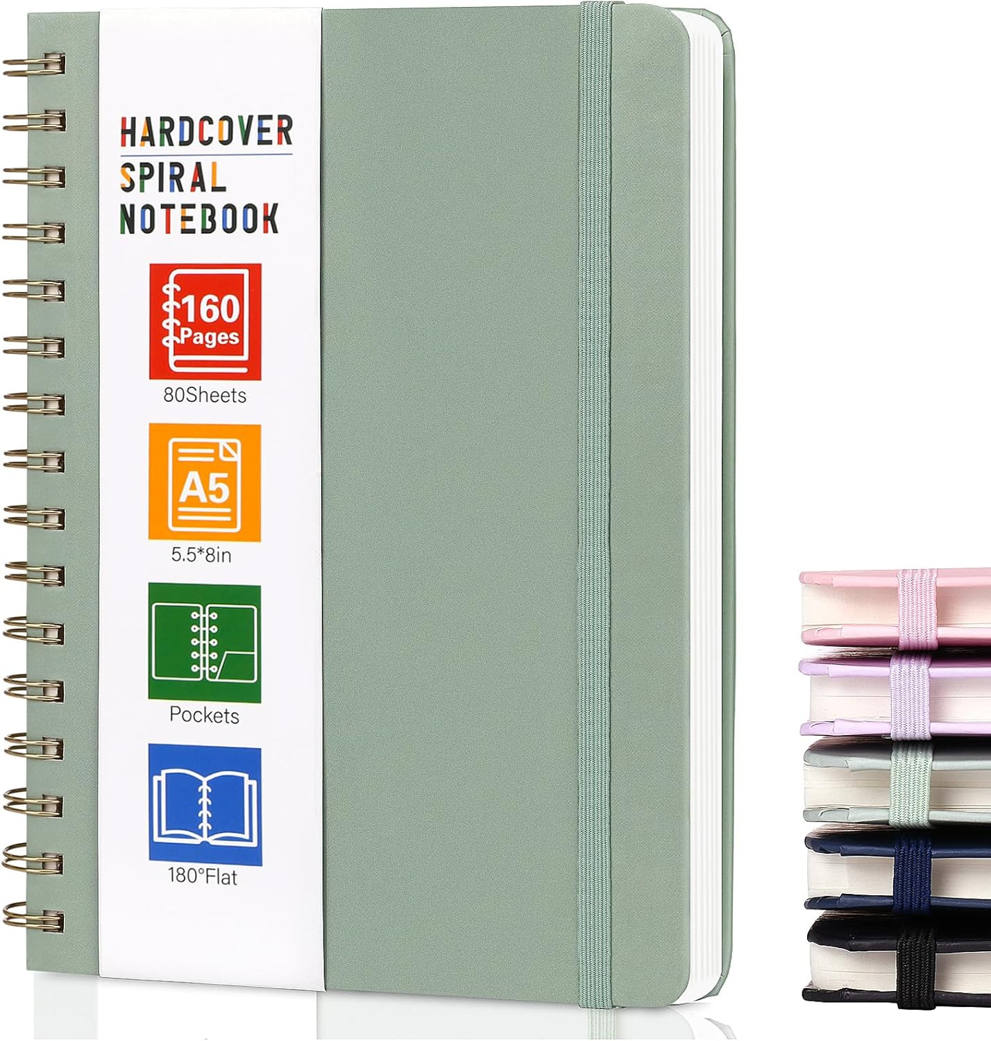 Spiral Notebook for Women, A5 Spiral Journal Notebooks, 160Pages Lined Hardcover